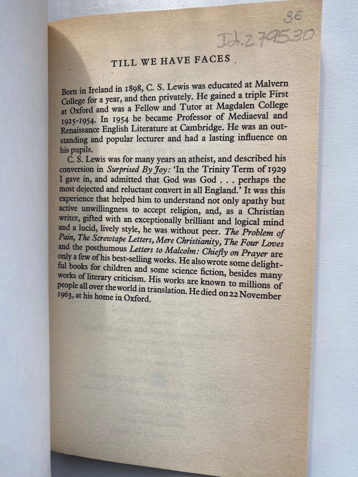 Till We Have Faces - A Myth Retold by C.S. Lewis